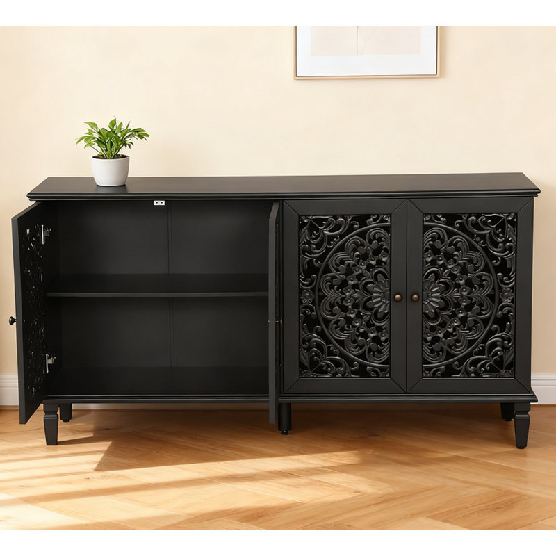Buffet antique 60 "avec sculptures florales, Noir