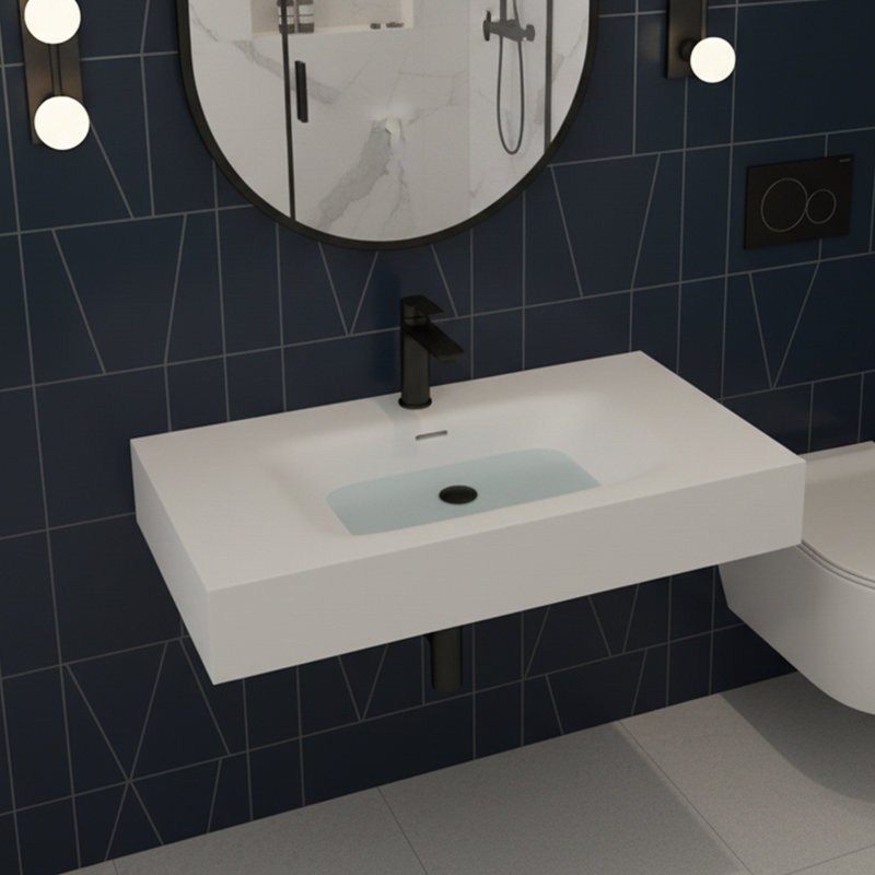 Lavabo de salle de bain mural à surface solide en pierre avec vasque murale Casainc