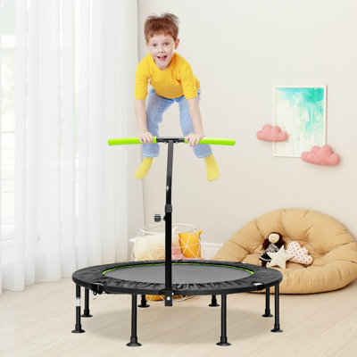 Albricus Freeport Park 115 in. x 115 in. Round Backyard Trampoline with Safety Enclosure Indoor Fitness Trampoline with Handlebar