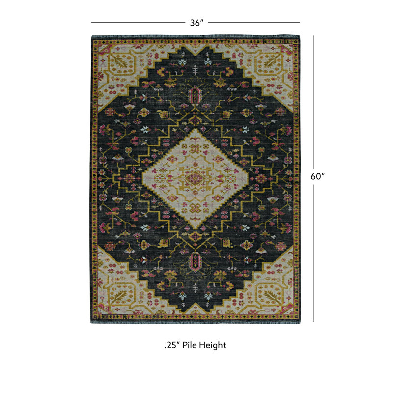 Laurel Gazia Machine Woven Polyester No Pattern Area Rug in Black, Rectangle 3' x 5'