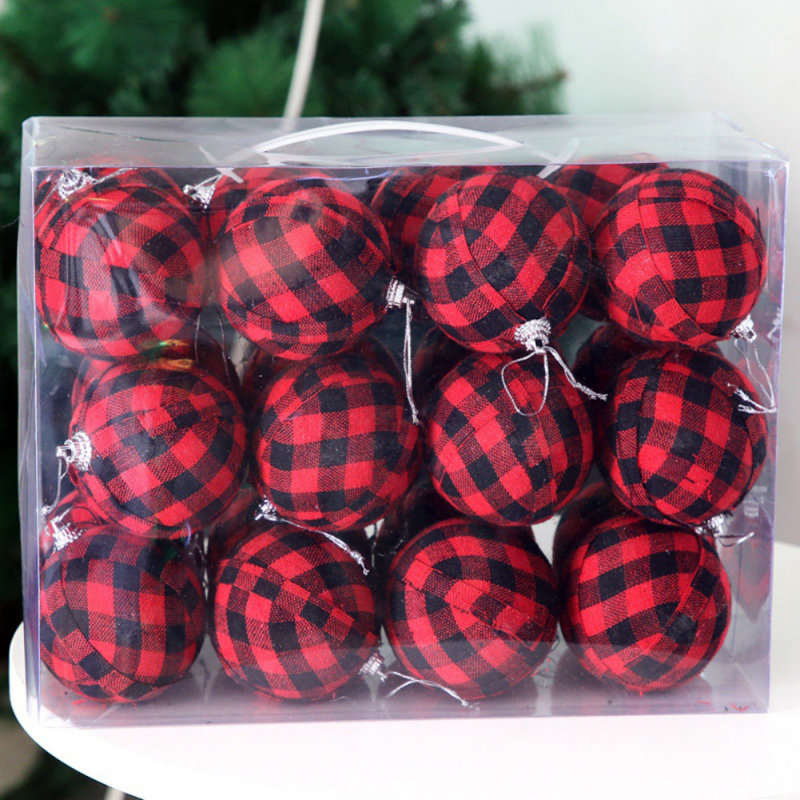 Ornement en forme de boule à carreaux 24 pièces Hot Sale, Rouge