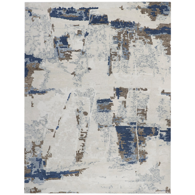 Tapis en laine cobalt noué à la main de conception unique