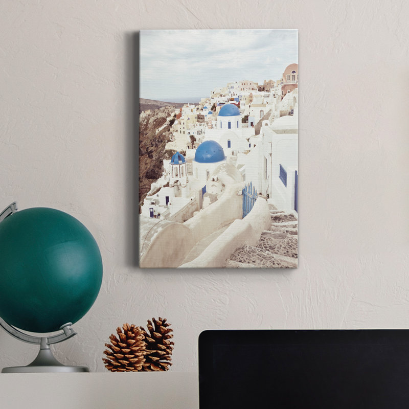 Santorini - peinture sur toile tendue, H 18 po x l 12 po x P 1 po