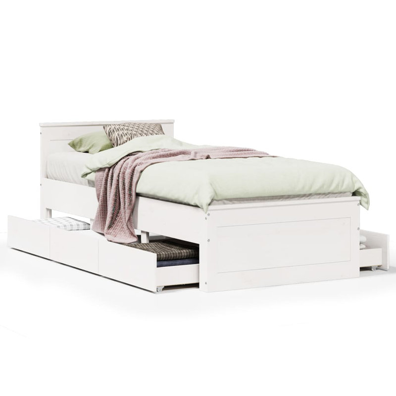 Dairine Solid Wood Storage Bed, White, European Single (90 x 200cm)