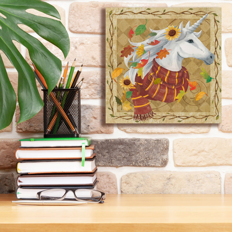 «Fall Unicorn» par Fiona Stokes-Gilbert, art mural sur toile, H 12 po x l 12 po