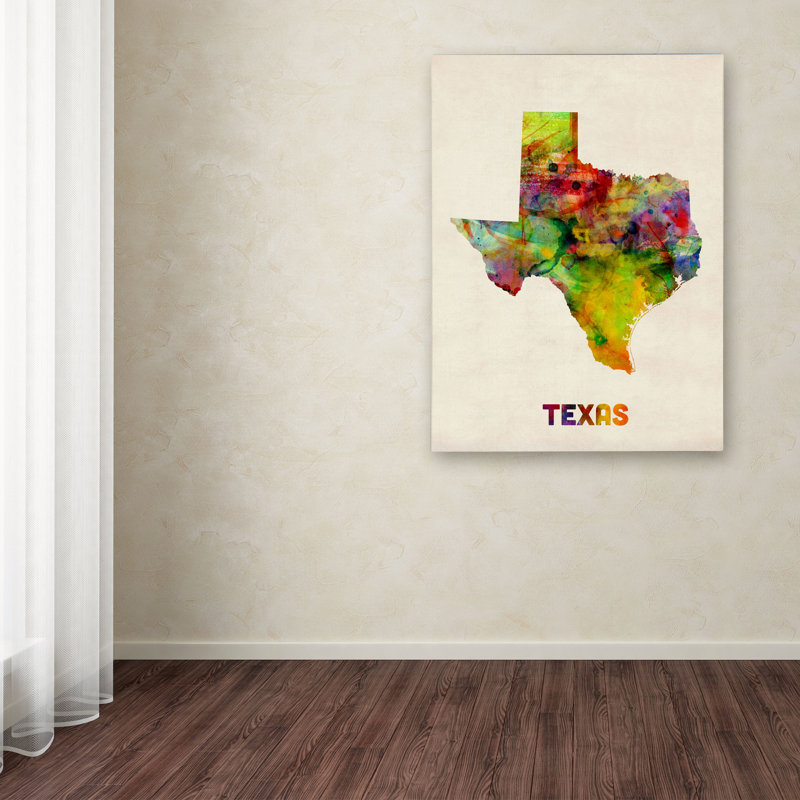 "texas map" par michael tompsett, impression sur toile tendue encadrée, H 47 po x l 35 po x P 2 po