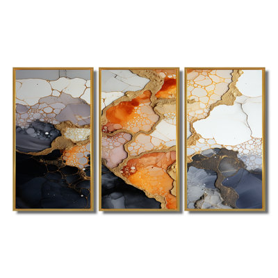 «Slab Structures» - ensemble d'art mural en marbre orange, blanc et noir