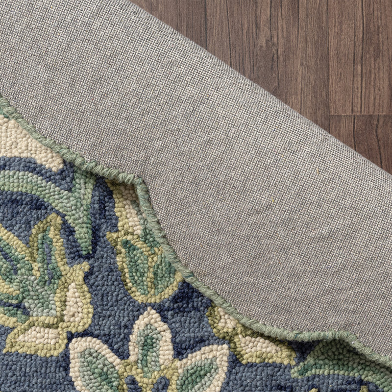Tapis touffeté à la main 100% laine vert Cementon, Rond 4 pi