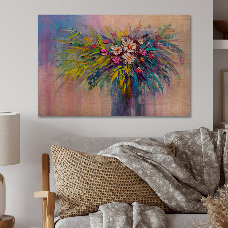«Rose and Yellow Vase Of Flowers II», reproduction d'art murale traditionnelle, H 8 po x l 12 po x P 1 po