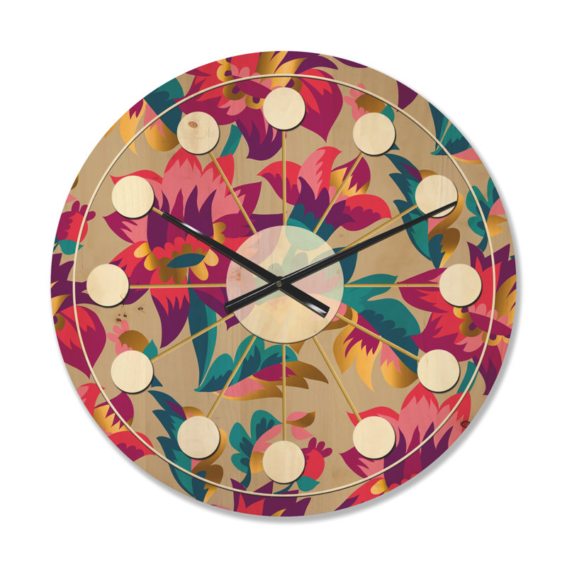 Horloge murale en bois Elegant Blossom Folk, Moyen