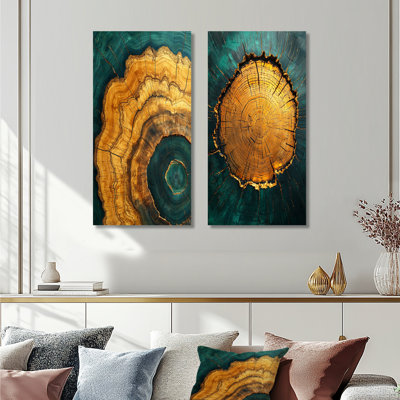 Emerald Stone and Wood Slide Roots Of Serenity I - Paysages, art mural 2 pièces