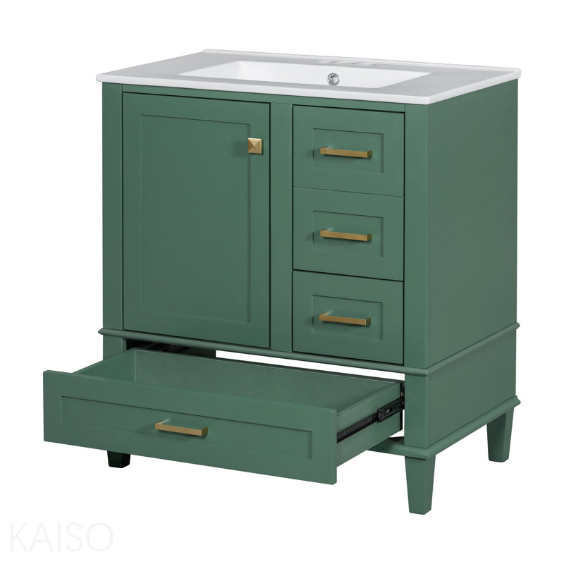 Ensemble de meuble-lavabo moderne 30 po avec lavabo 30 po, ensemble de rangement pour salle de bain avec porte à fermeture douce et 3 tiroirs, structure en bois massif