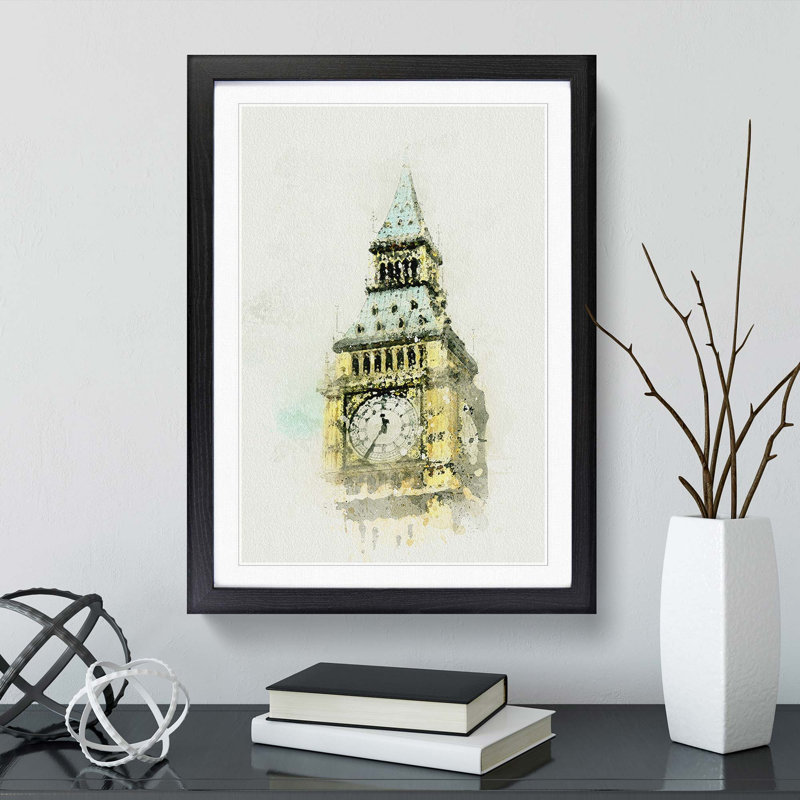 Big Ben in Abstract - Picture Frame Graphic Art Print, 65cm H x 48cm W x 2cm D, Black Framed