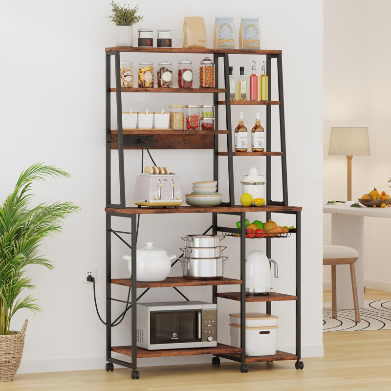 Microwave Stand Bakers Rack W Power Outlet