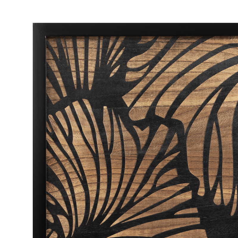 Dimensionnel, art floral sur bois, Noir / brun