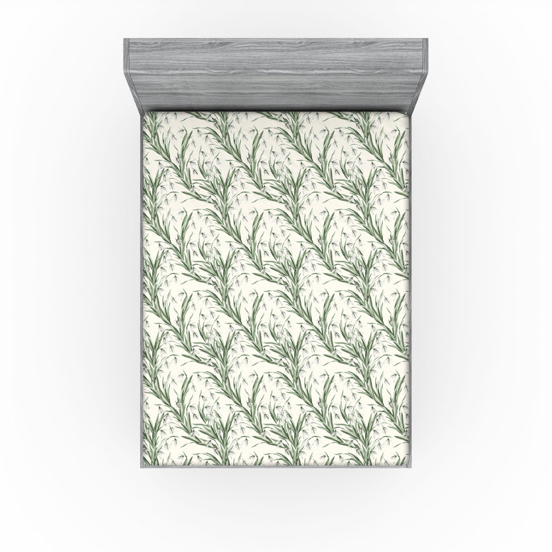 Ambesonne Nature Fitted Sheet Leaves Botanical Style Art, Laurel Green/Off White Floral, Full Fitted Sheet