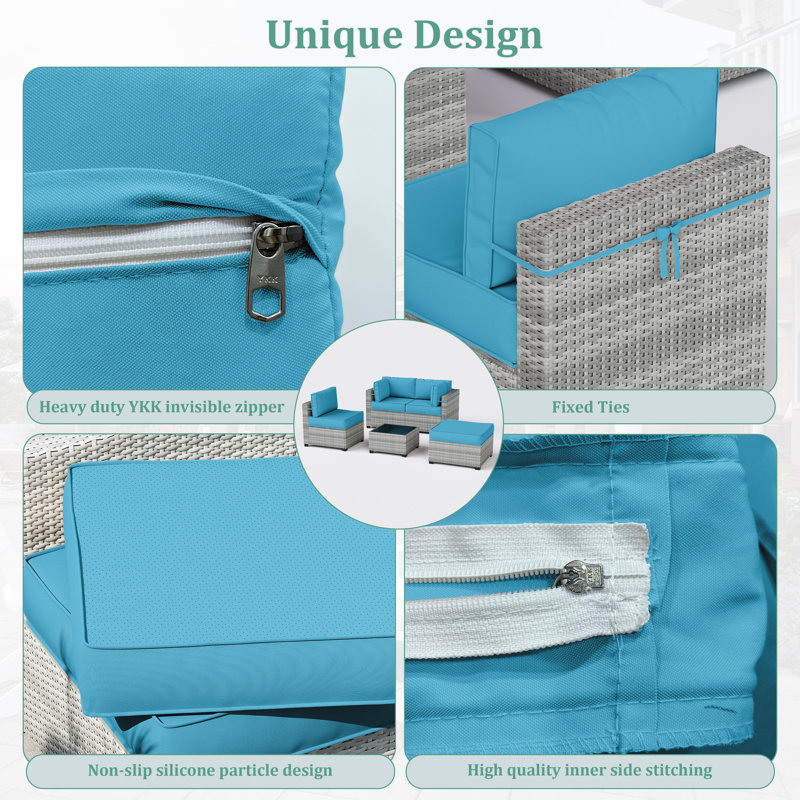 9-Piece Outdoor Cushion Cover Set (Set Of 3 Seats , 5 Backs, 1 Footrest)， Only Covers, Lake Blue