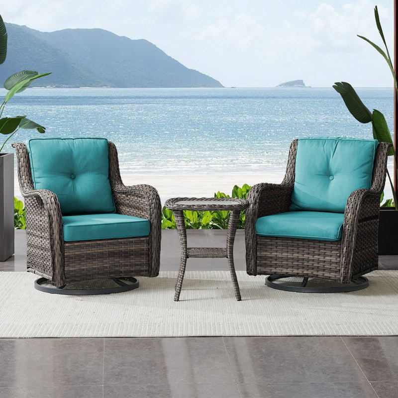 Fauteuil oscillant d'extérieur en osier Tonry, Turquoise