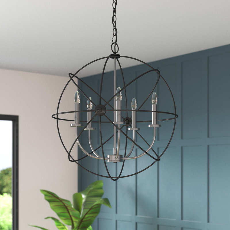 Lustre sphérique unique à 5 lumières Waldron, Nickel noir brossé