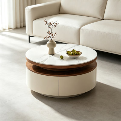 Table basse minimaliste avec dessus en ardoise et tiroirs