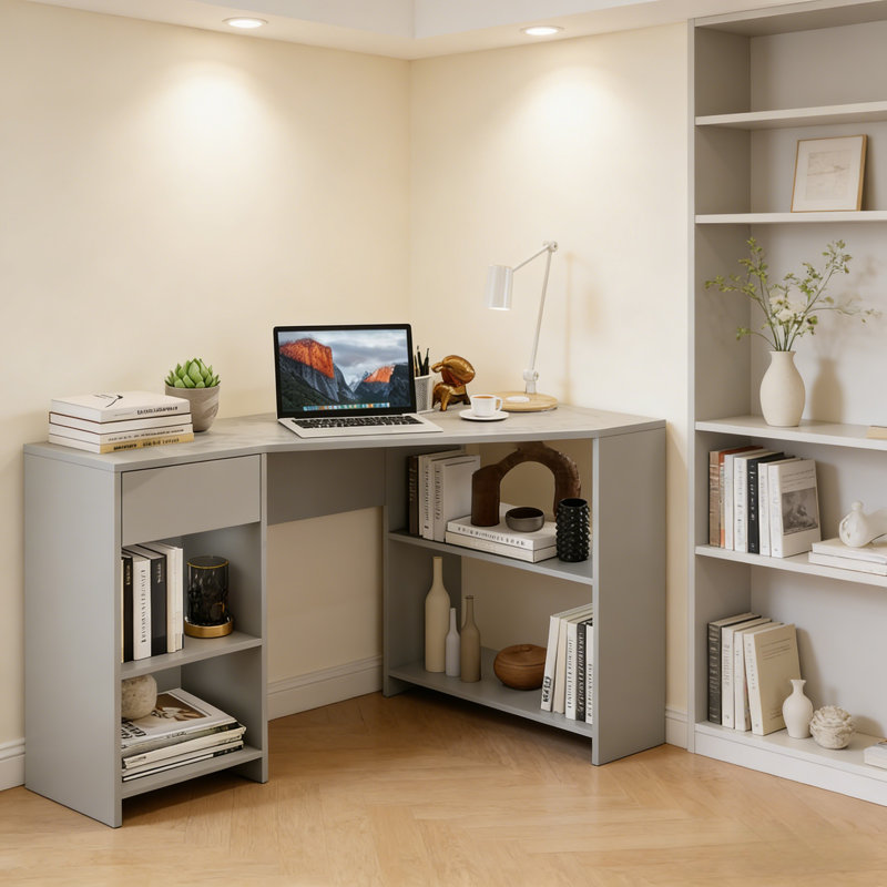 L-Shaped Computer Desk, Light Grey