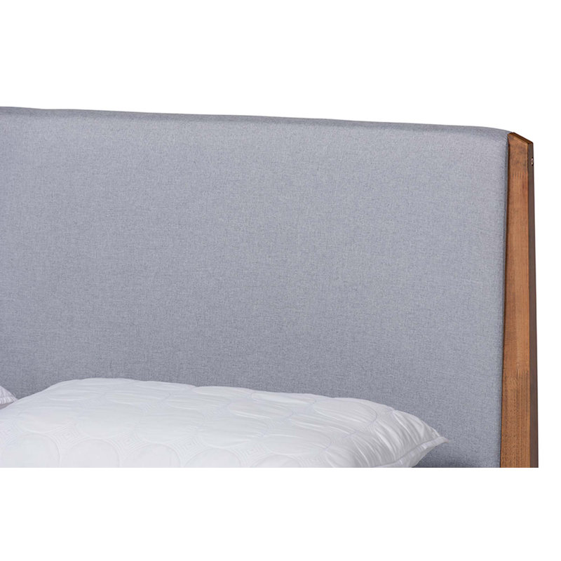 Rolph Upholstered Slat Bed, Light Gray/Walnut, Full/Double
