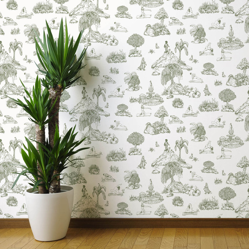 Yoga Garden Toile, Vinyl, Green/White