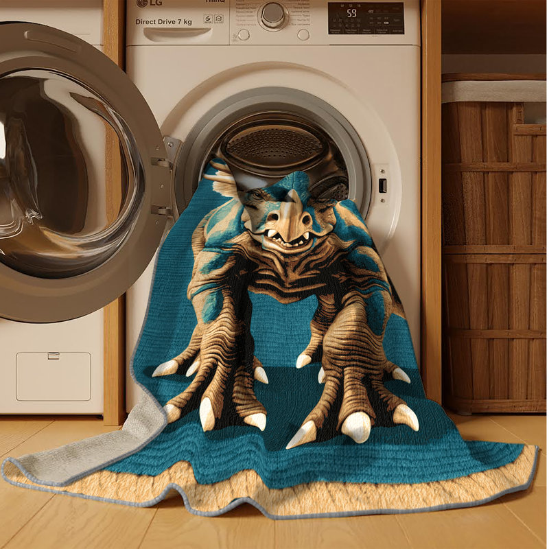 Machine Washable Dinosaurs Green Area Rug, Square 7'