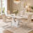 Modern Faux Marble Rectangular Dining Table With Pedestal Base