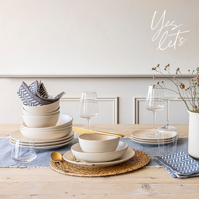 over&back Woven Frayed Chambray Table Runner, 18" W x 108" L, Blue