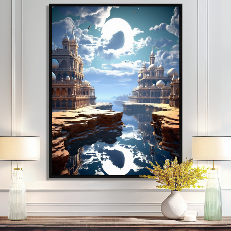 «Eastern Full Moon Cityscape», impression d'art mural paysage urbain, H 44 po x l 34 po x P 1,5 po