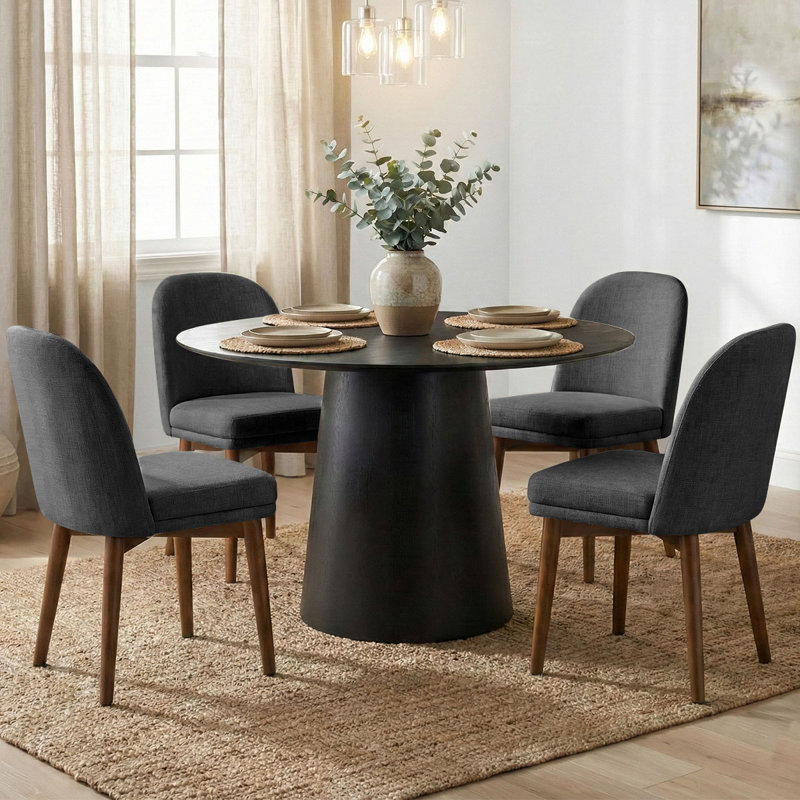Ensemble de table de salle à manger 5 pièces pour 4, Mélange de lin gris anthracite