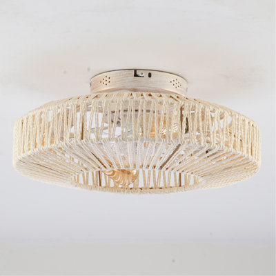 Ventilateurs de plafond en corde de 20 po avec télécommande, ventilateur encastré avec éclairage, ventilateur de plafond à profil bas à 6 vitesses à courant continu pour la chambre du salon. - AMPOULES NON INCLUSES - blanc mat