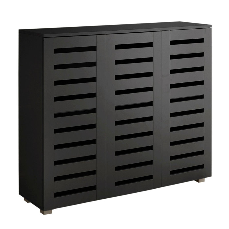 Oslo Large 3 Door 15 Pair Hallway Shoe Storage Cabinet, Black
