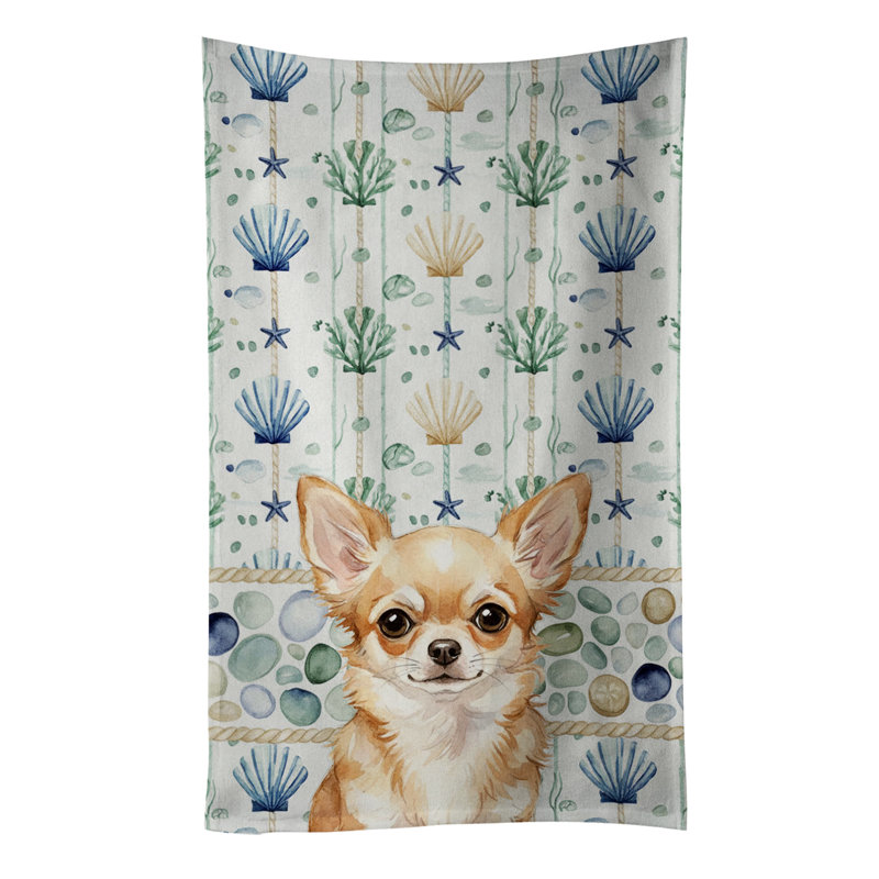 Serviette de cuisine blanche en verre de mer à épagneul tibétain blanc, Fawn Chihuahua