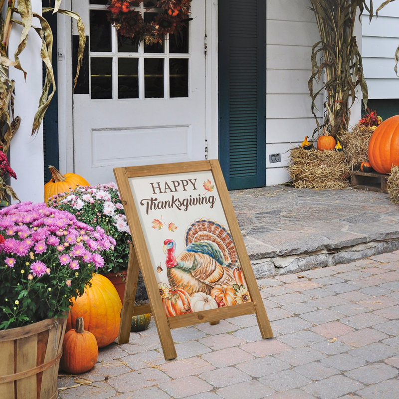 Rustic Fall Wooden Easel Porch Sign with Thanksgiving Message