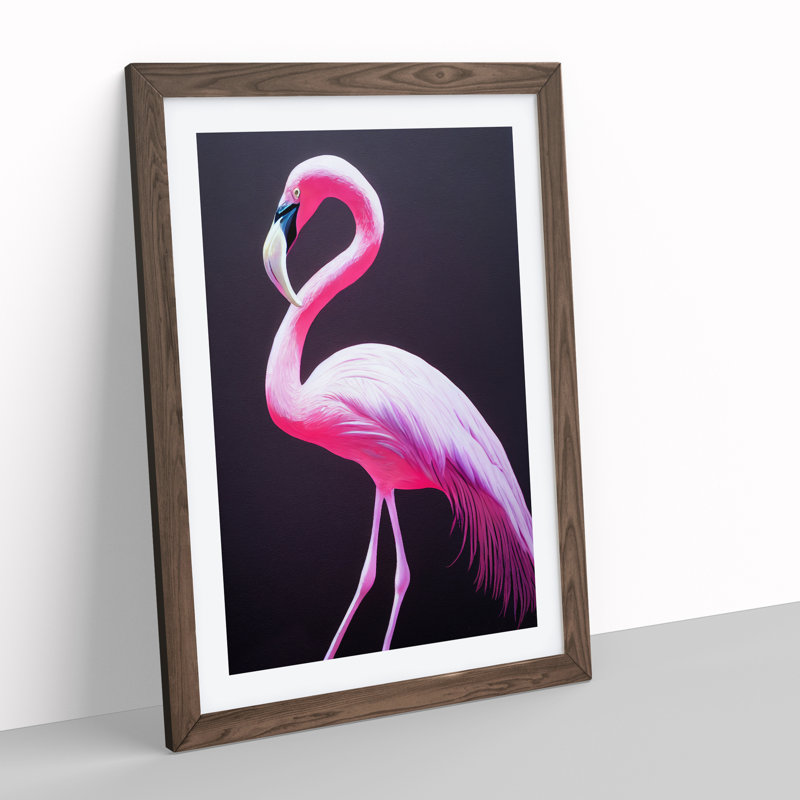 Bewitching Flamingo - Single Picture Frame Print, 64cm H x 46cm W x 2cm D, Walnut