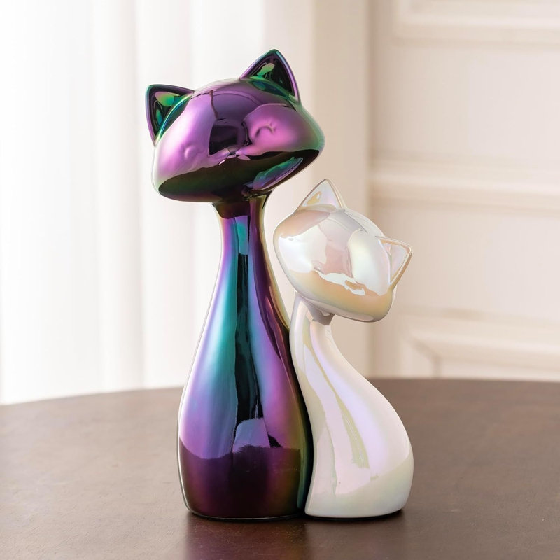Ensemble de figurine de chat en céramique (2 pièces) coloré