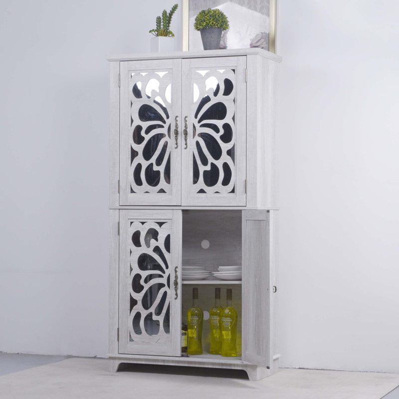 Buffet avec 4 portes en miroir, Gris clair