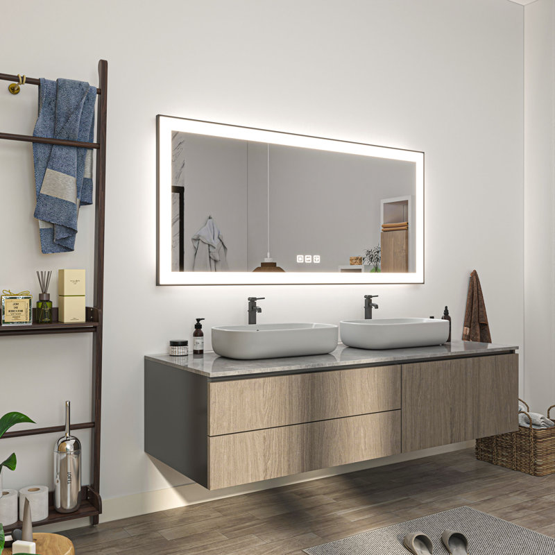 Miroir de salle de bain en verre trempé à DEL rétroéclairé et certifié anti-buée Waterpar ETL & UL, 28 po x 60 po