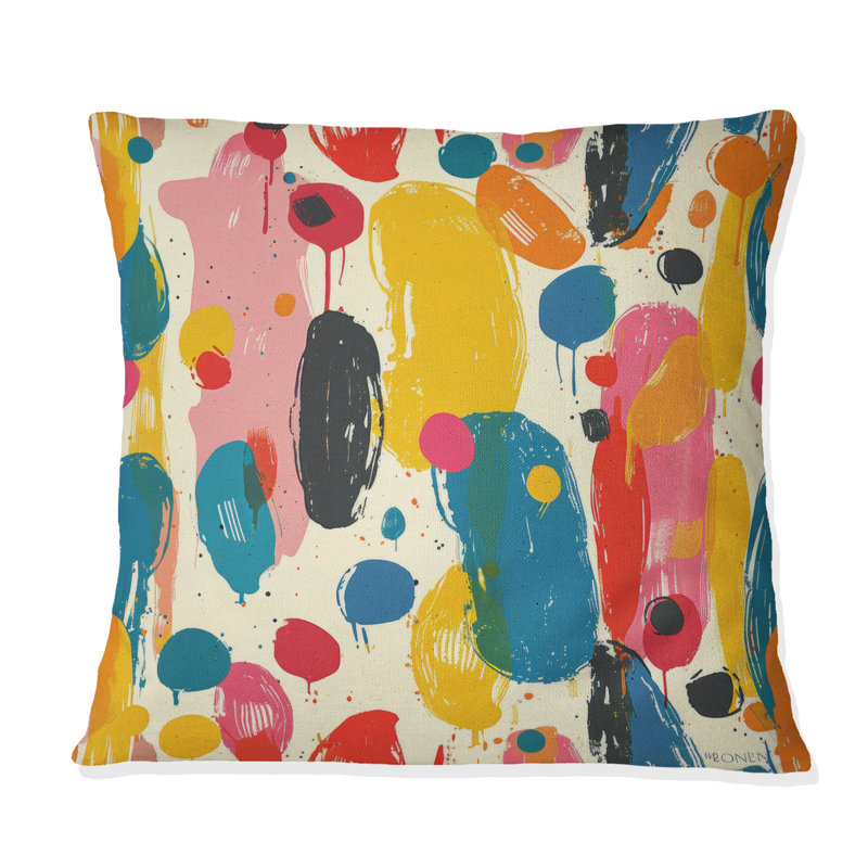 Coussin jaune et rose Midcentury Paint Splatter II, H 16 po x l 16 po