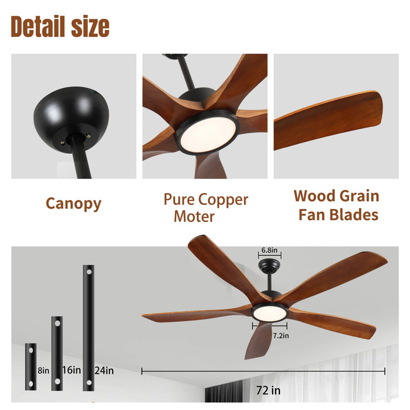72 Inch Wood Ceiling Fan With Light, 72 Wide