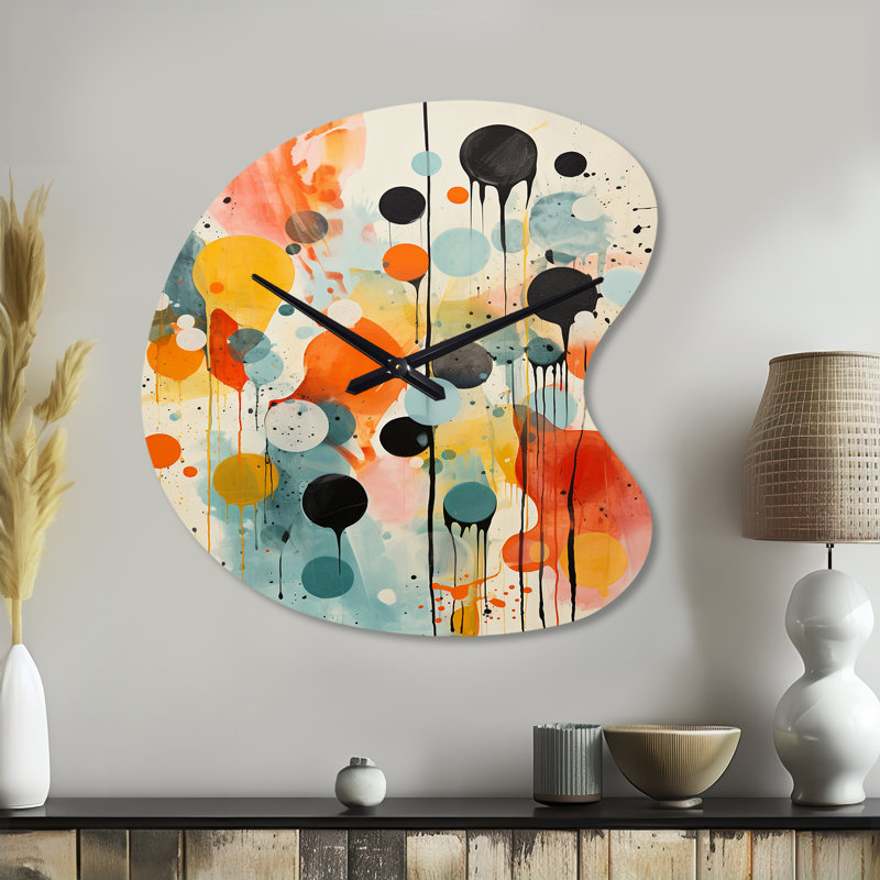 Colourful Mid Century Atomic Abstraction I - Drop Shape Large Abstract Midcentury 3D Wall Clock, Small