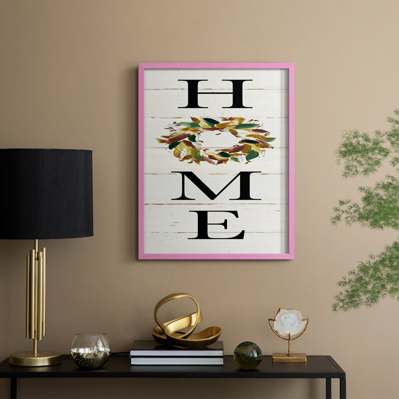Reproduction encadrée de couronne Home Home - bois massif, H 21 po x l 17 po, Rose