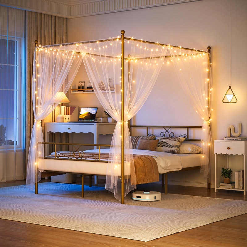 Alex-Jay Metal Canopy Bed, Full / Double, Gold