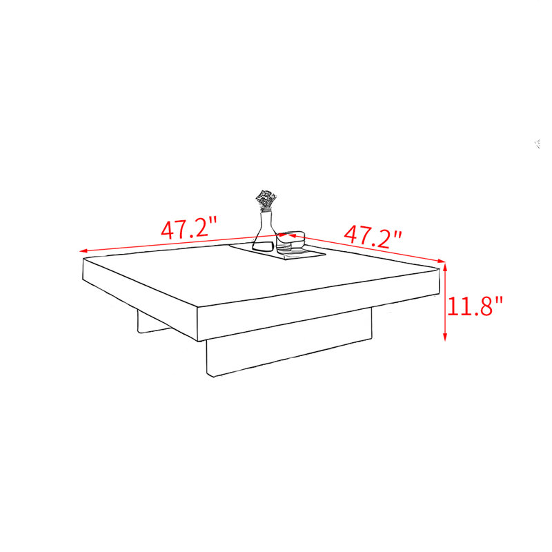 Table à thé en bois de style italien, Noir, H 11,8 po x L 47,2 po x l 47,2 po