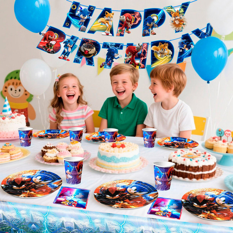 Sonic Birthday Party Decoration Tableware Set, 70 Pcs Sonic Party Supplies