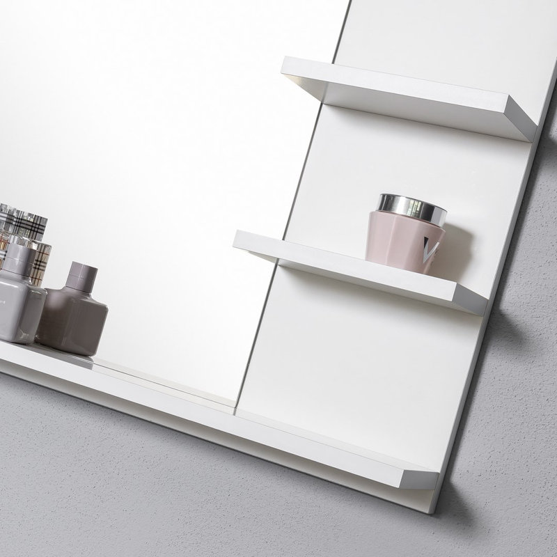 Jakia Rectangle Mirror with Shelves, White