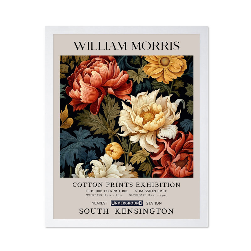 William Morris - pivoine no 1, Poster, White Framed, 08"H x 10"W
