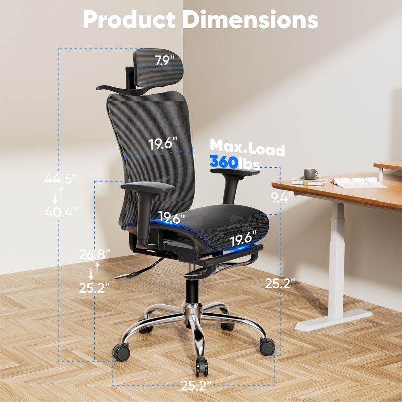Fauteuil de bureau ergonomique Micaiah, Noir